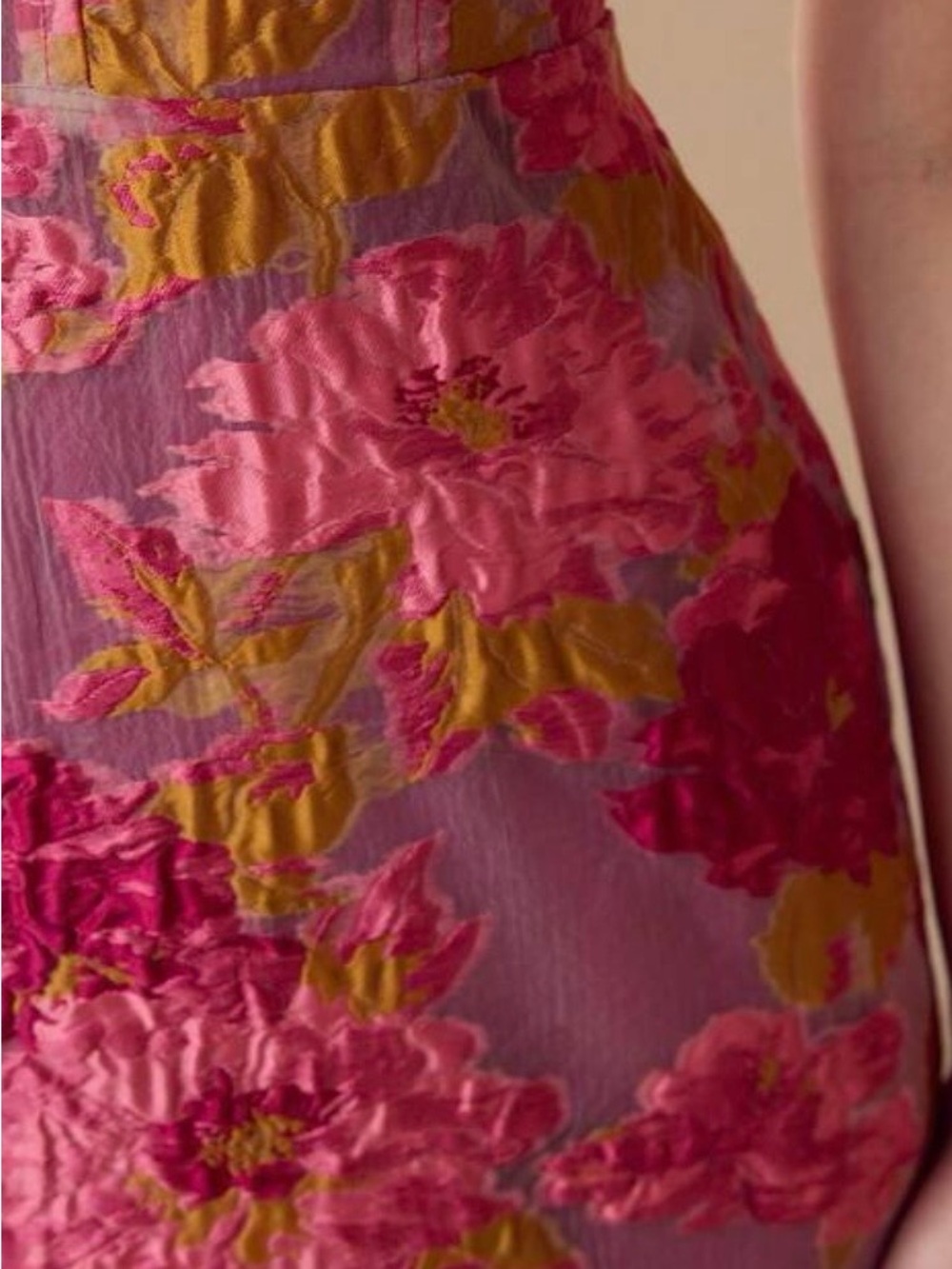 Strapless Pink Floral Midi Dress - Picture 2 of 3